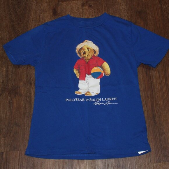 Boys Polo Ralph Lauren Royal Blue Beach Bear Signature Classic Tee T-Shirt sz M